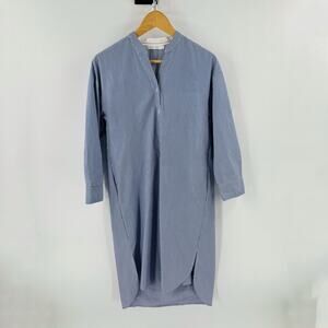 Mer.Sea Blue White Pinstripe Tunic Dress Split Hem 3/4 Sleeve Size Small